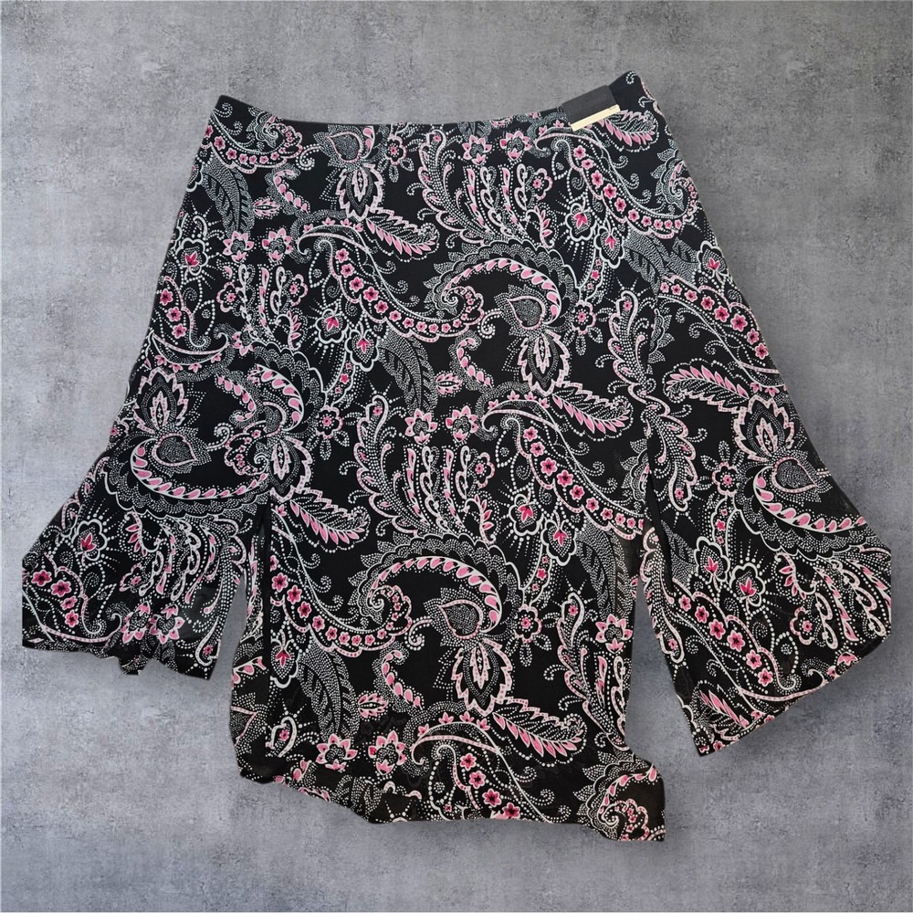 Lane Bryant Skirt 22/24 Black Pink Paisley Maxi Long Bias Slit Asymmetrical NWT